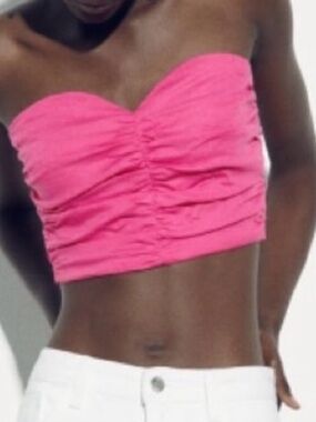 Zara Ruched Strapless Tube Top-Pink